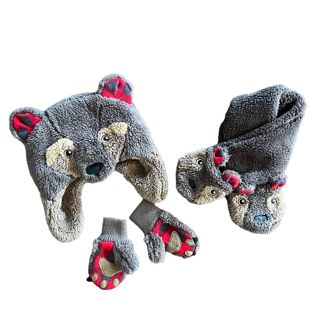 GAP KIDS HAT SET HAT GLOVES SCARF KNIT MITTENS GAP TODDLER BEAR HAT GLOVE SCARF